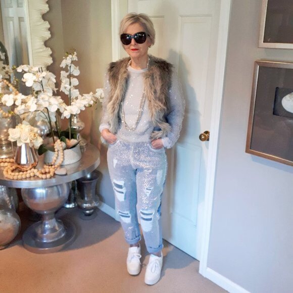 EUC Kookaï ombre grey faux fur short vest Size L - Picture 2 of 4